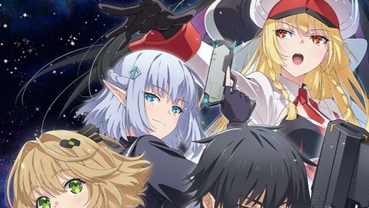 Hiro e seus companheiros no visual principal de Reborn as a Space Mercenary