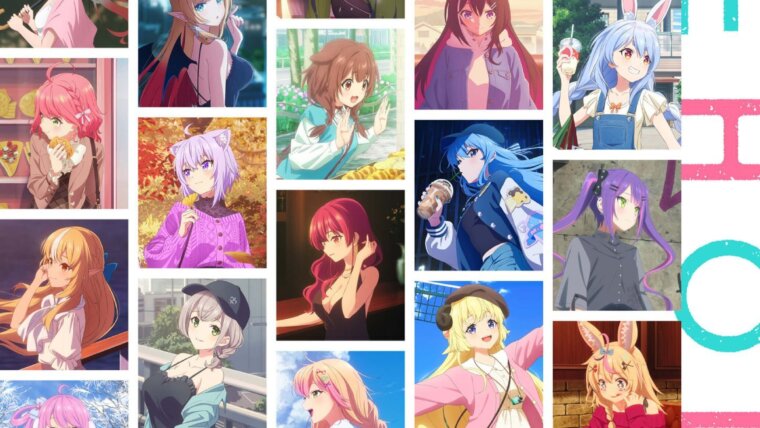 Arte promocional de Odekake Hololive com as VTubers que integram o elenco do anime