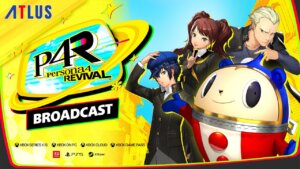 Protagonista, Rise, Kanji e Teddie na transmissão de Persona 4 Revival