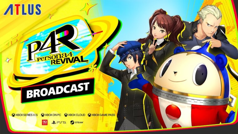 Protagonista, Rise, Kanji e Teddie na transmissão de Persona 4 Revival