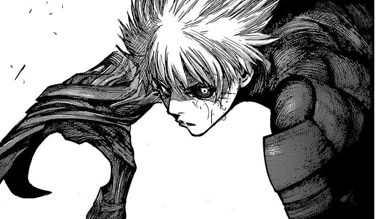Ken Kaneki em painel em preto e branco do mangá Tokyo Ghoul