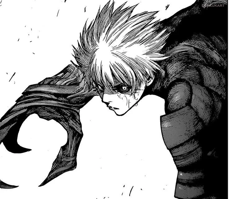 Ken Kaneki em painel em preto e branco do mangá Tokyo Ghoul