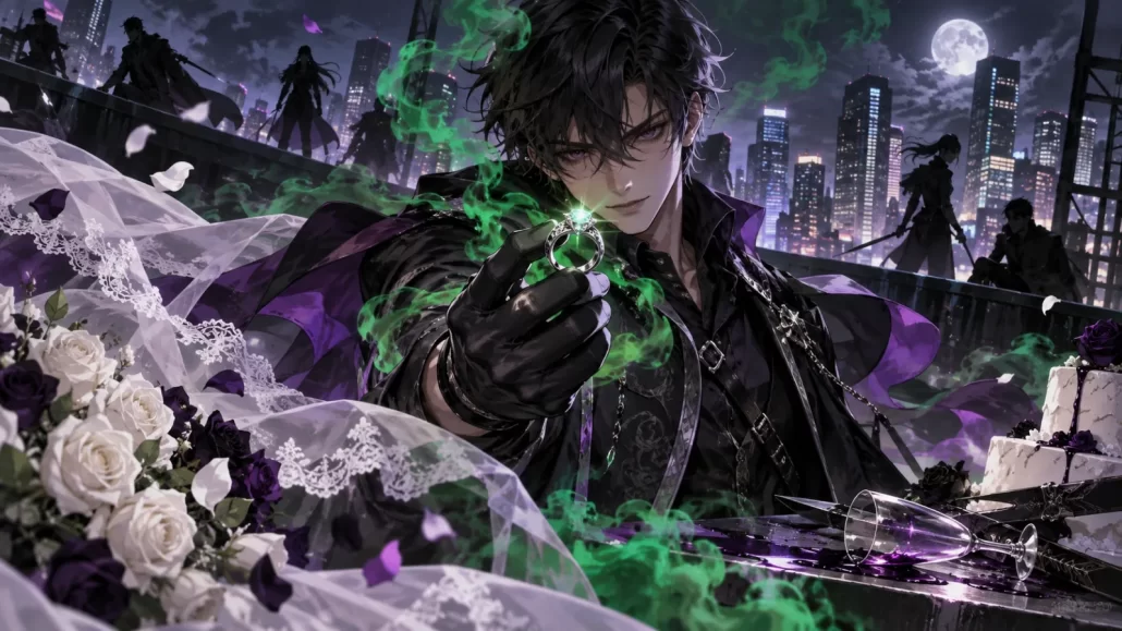 MARRIAGETOXIN: 2ª temporada revela novo visual e trailer | AnimeFans Ilustração editorial de um assassino original segurando um anel em meio a fumaça verde