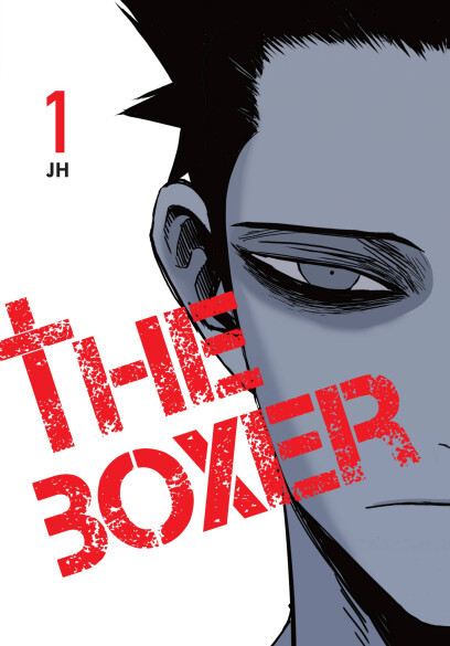 Capa do primeiro volume de The Boxer, de JH, com o rosto de Yu e o título em vermelho