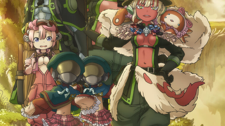 Srajo e integrantes de seu grupo de exploradores em uma floresta iluminada no novo visual de Made in Abyss: Mezameru Shinpi